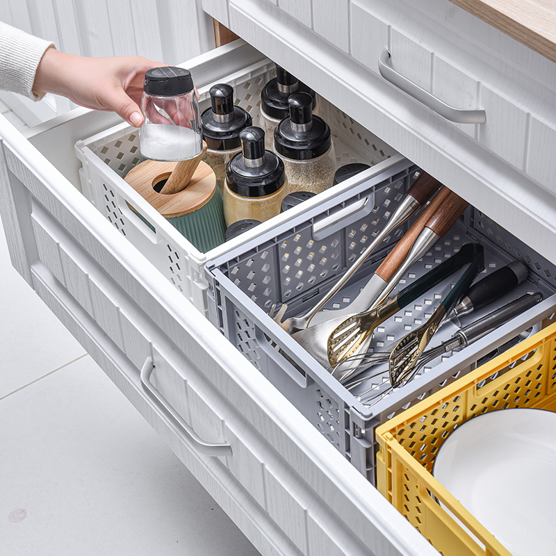 Collapsible Storage Box, Foldable Crate Organizer Bin with Handle, Stackable Crates for Home Organization 2568/2569/2570