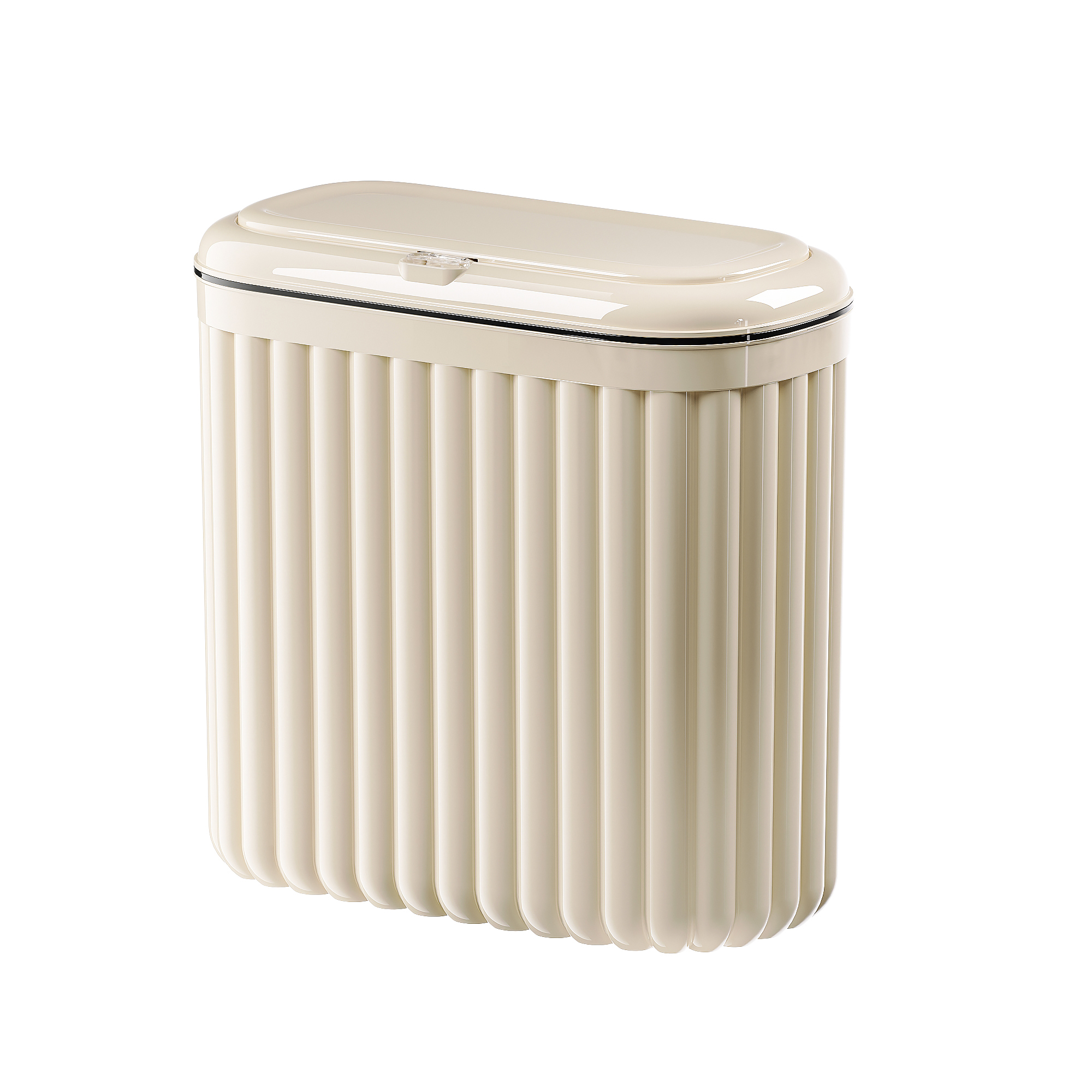 Plastic Trash Can with Press Top Lid,White Modern Wastebasket Thin Trash Cans